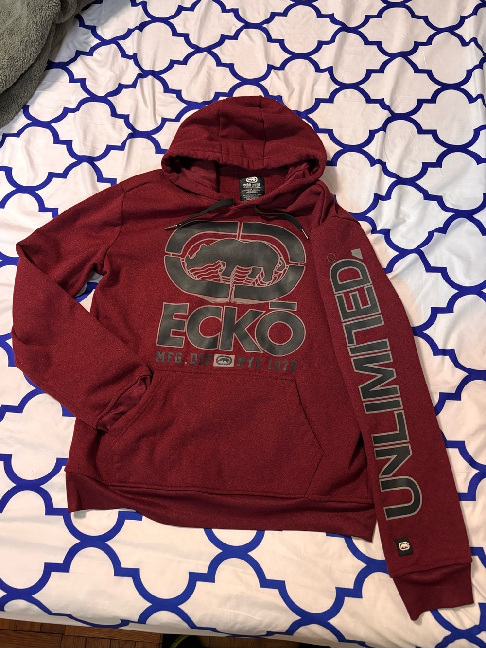 Ecko Unlimited Maroon Hooded Sweatshirt with Black Logo